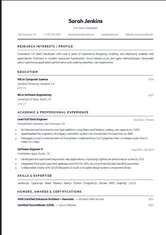 Minimal ATS resume template for freshers